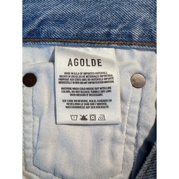AGOLDE Jeans Riley High Rise Straight Crop Distressed Clear Skies Casual Capsule - Picture 10 of 11